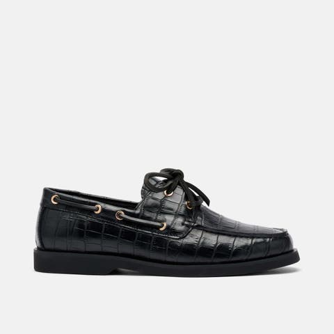 Ms. Capri Black Croc Leather Boat Shoes