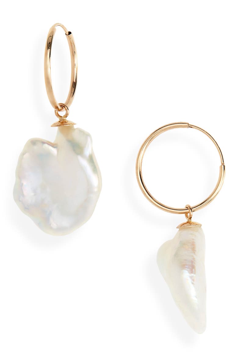 Baroque Pearl Huggie Earrings, Main, color, YELLOW GOLD