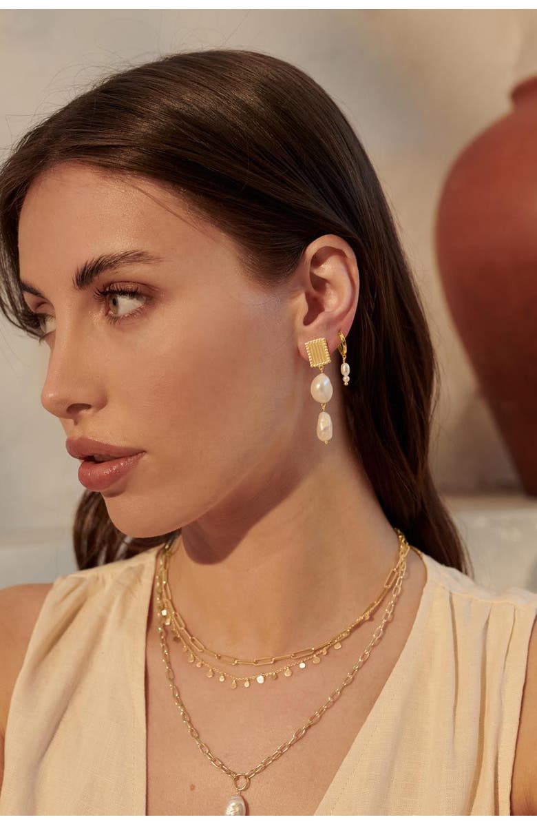 Murkani Aphrodite Goddess Hanging Pearl Earrings, Alternate, color, Yellow Gold