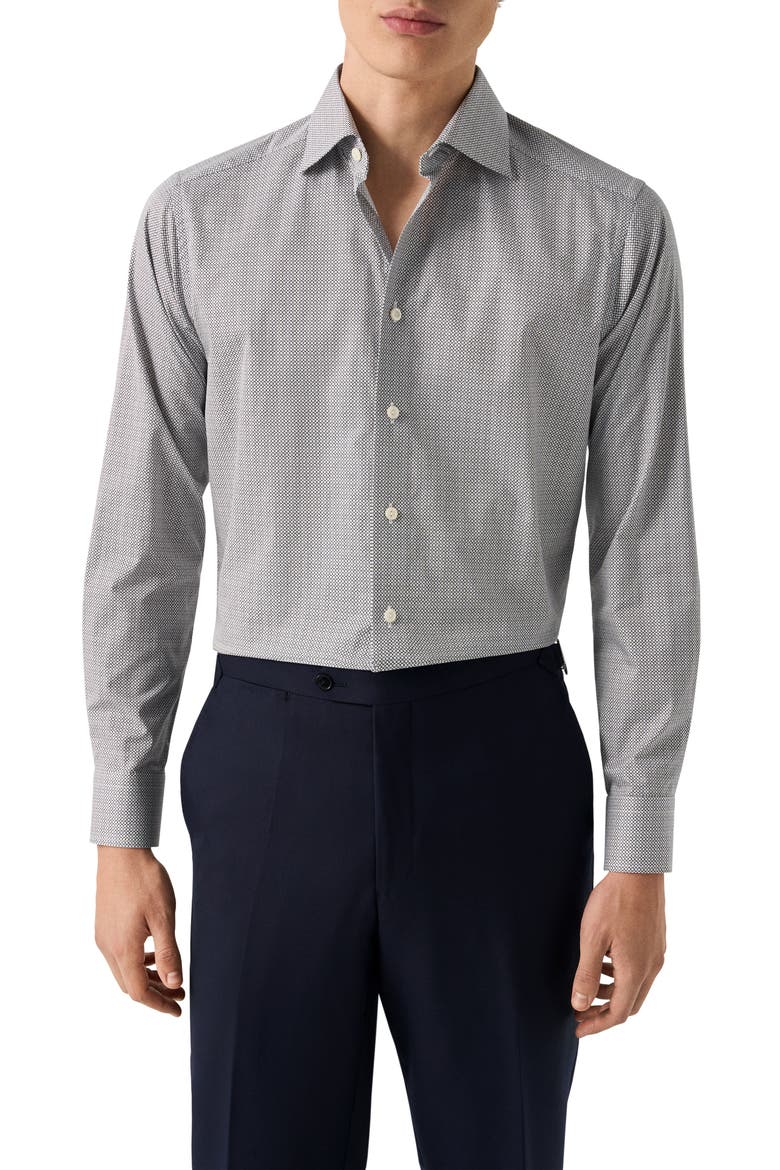Regular Fit Microprint Signature Cotton Twill Dress Shirt, Main, color, NAVY