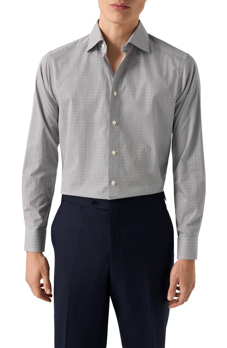 Eton Regular Fit Microprint Signature Cotton Twill Dress Shirt, Main, color, Navy