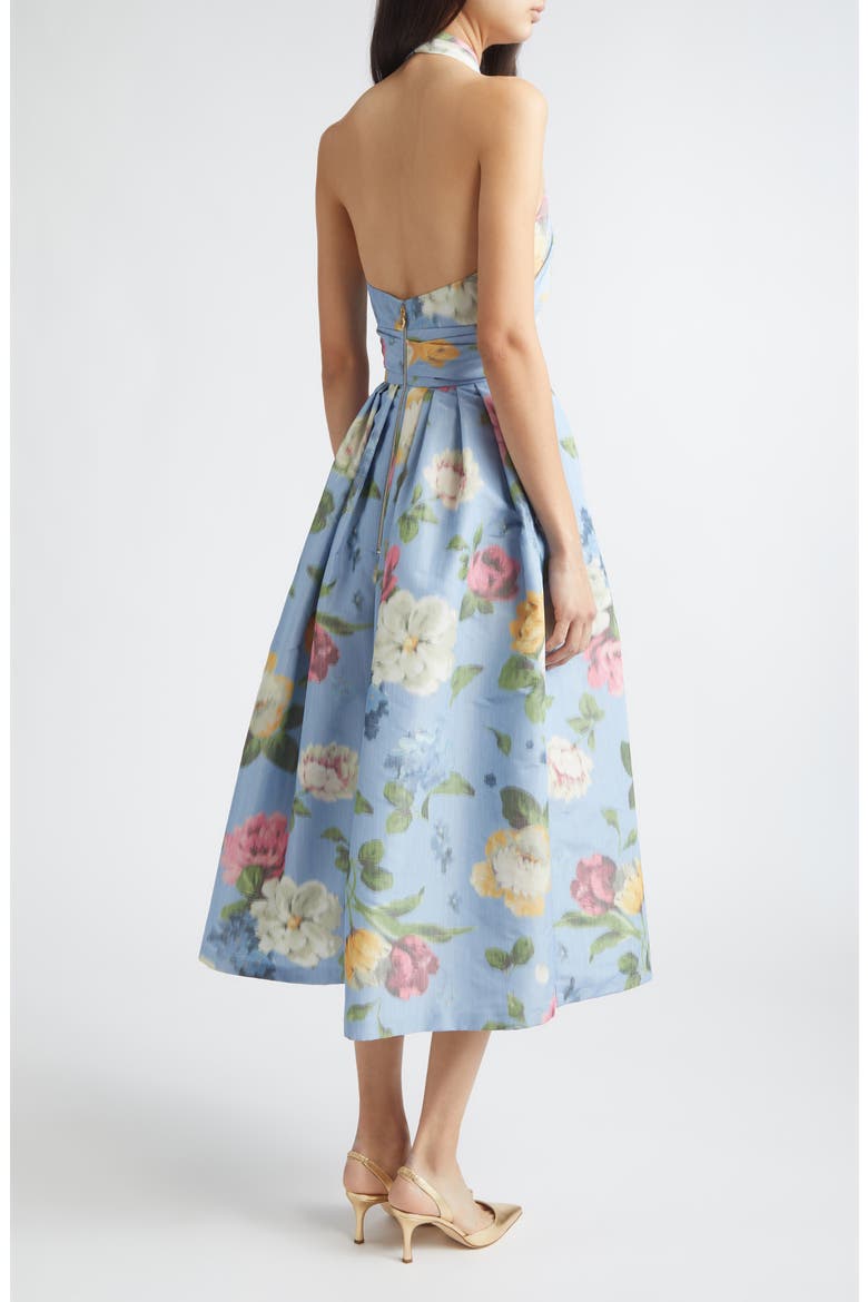 Chiné Floral Print Taffeta Halter Midi Dress, Alternate, color, CLOUDY BLUE MULTI