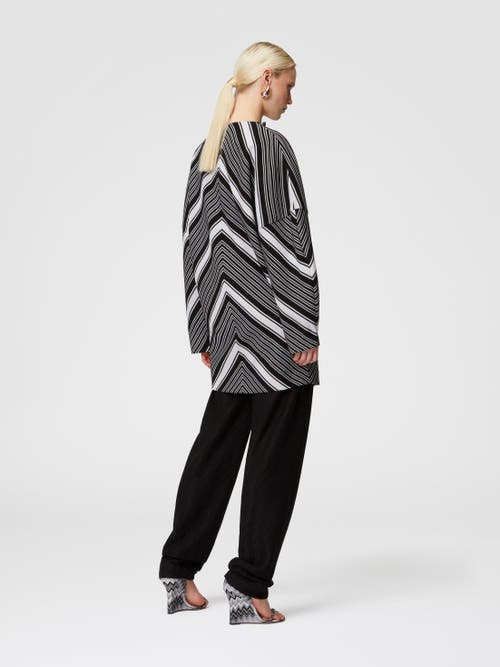 Missoni Black Chevron Viscose Mini Dress With Oversized Sleeves In Black & White