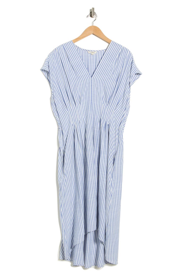 Striped Short Sleeve Midi Dress, Alternate, color, DENIM/ WHITE STRIPE