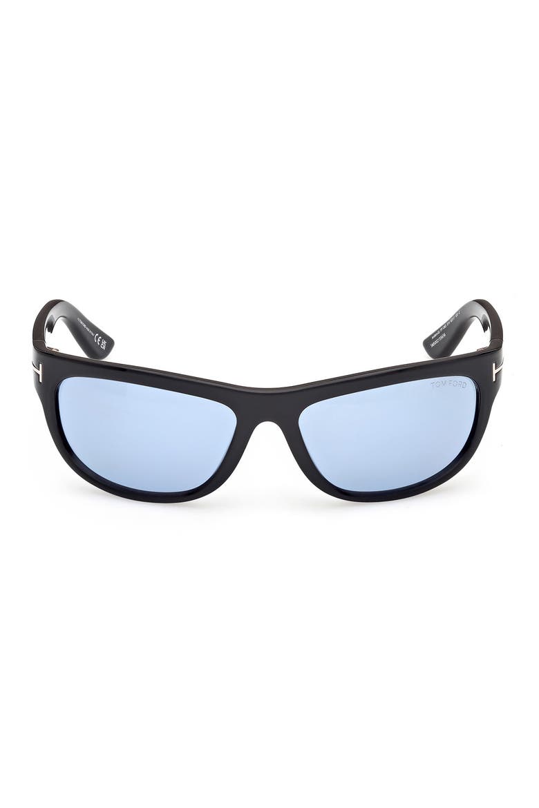 Anders 62mm Oversize Rectangular Sunglasses, Main, color, SHINY BLACK / BLUE LENS