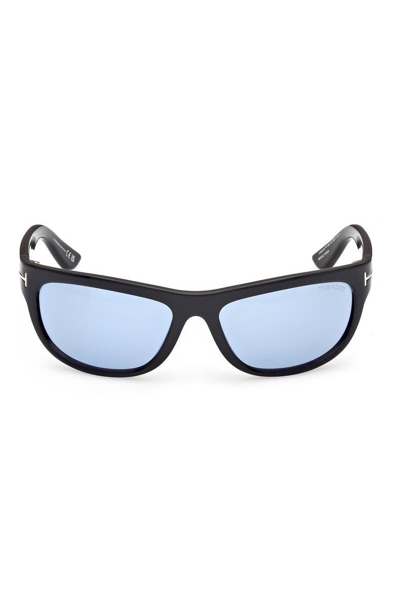 TOM FORD Anders 62mm Oversize Rectangular Sunglasses, Main, color, Shiny Black / Blue Lens