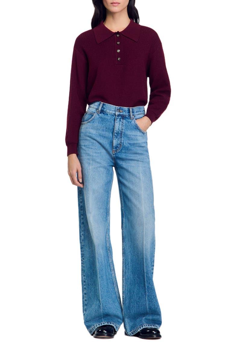 SANDRO Cable knit polo-neck sweater, Alternate, color, 