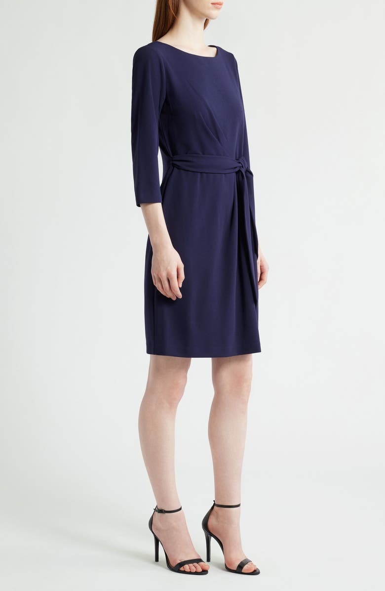 Tahari ASL Side Tie Long Sleeve Dress, Alternate, color, Midnight Navy