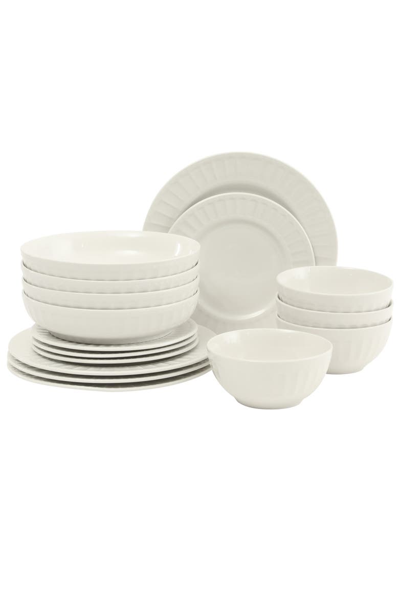 Melbourne Embossed Porcelain Dinnerware Set, Main, color, White