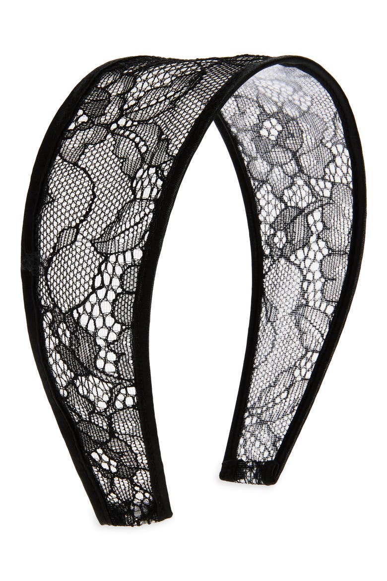 Embroidered Lace Headband, Main, color, BLACK
