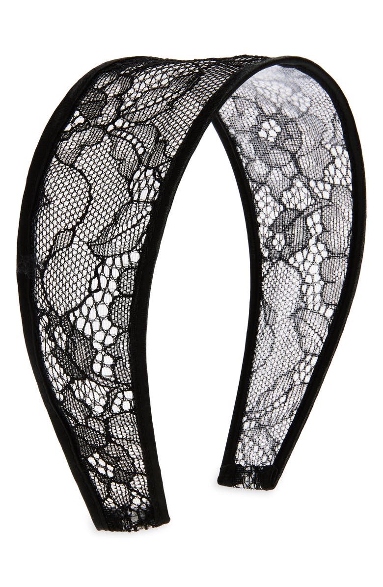 Tasha Embroidered Lace Headband, Main, color, Black