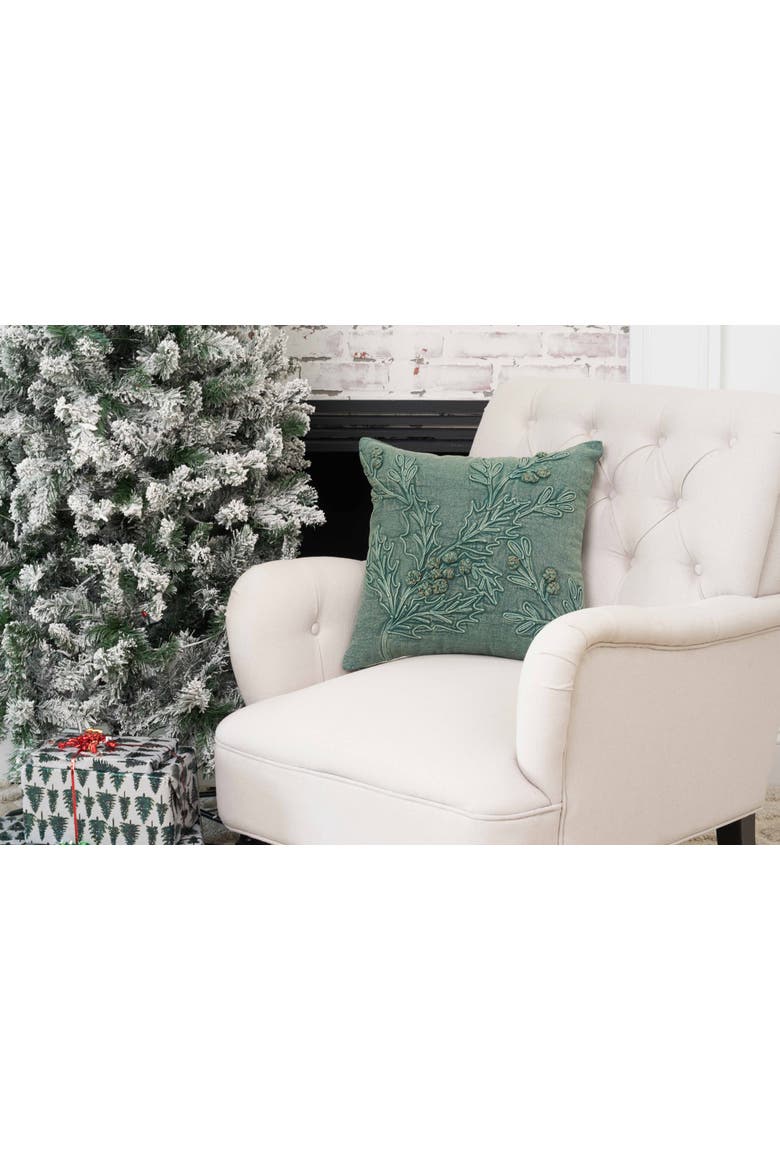 Green Botanical Foliage with Cones Christmas Throw Pillow 18" x 18", Alternate, color, Green