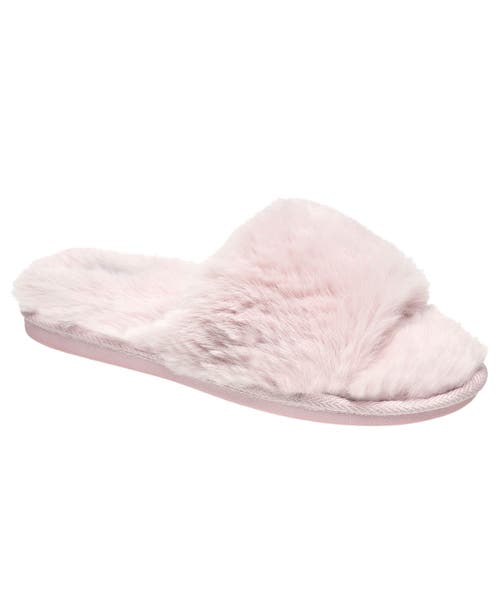 Nine West Slide Faux Fur Slipper in Blush at Nordstrom, Size Large