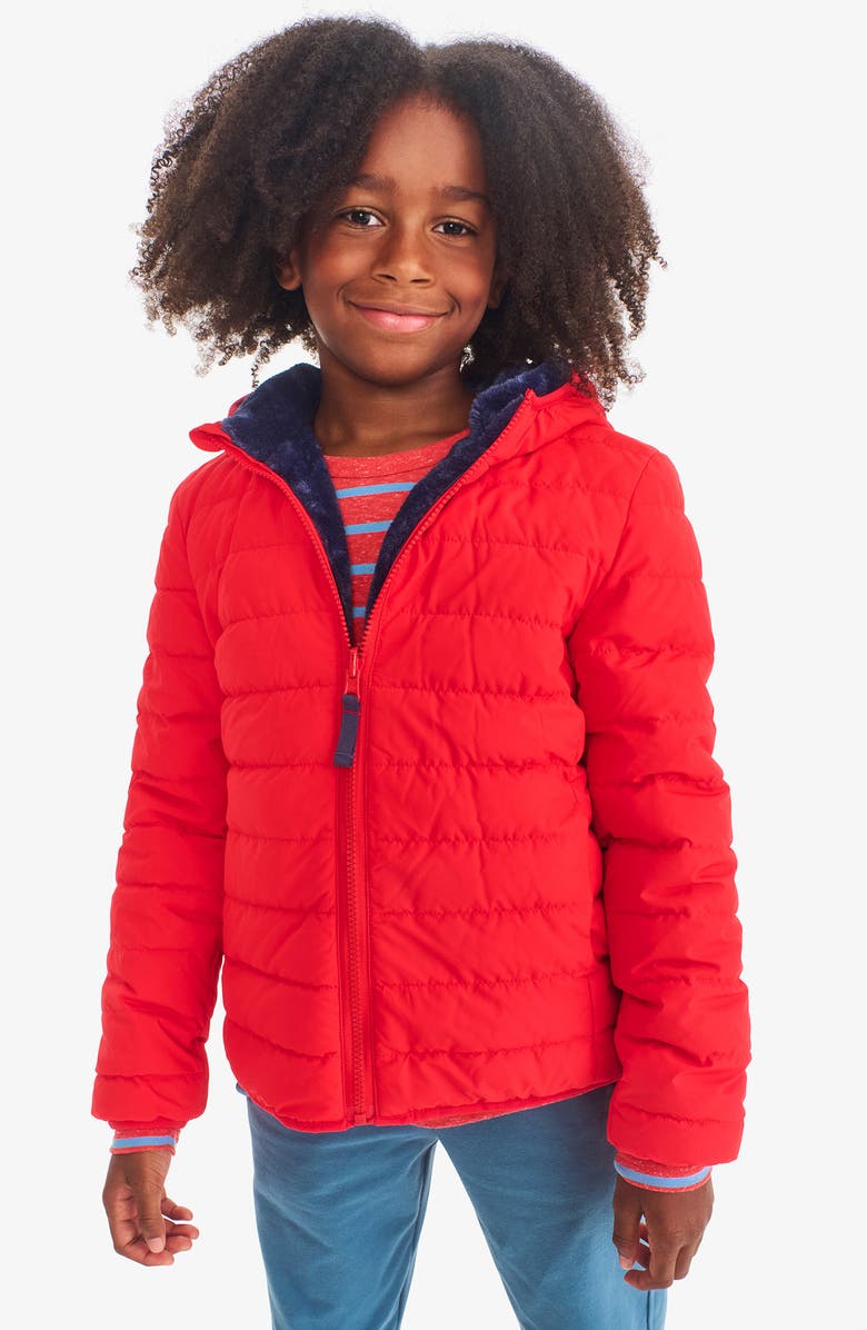 Primary Kids' Reversible Fleece Puffer Jacket, Alternate, color, Tomato/ Sw Navy