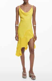 Desigual Embroidered Asymmetric Hem Satin Slipdress