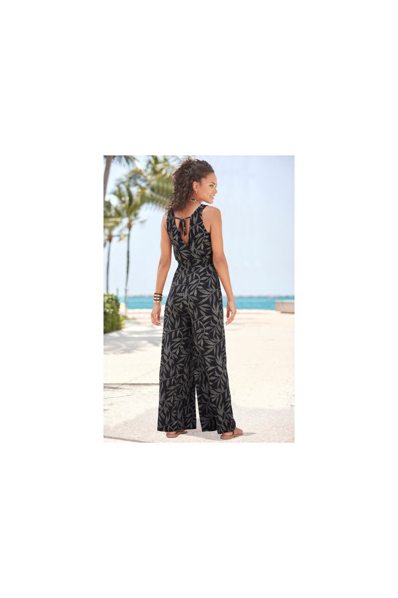 Printed Tie Back Jumpsuit, Alternate, color, Black & Sand