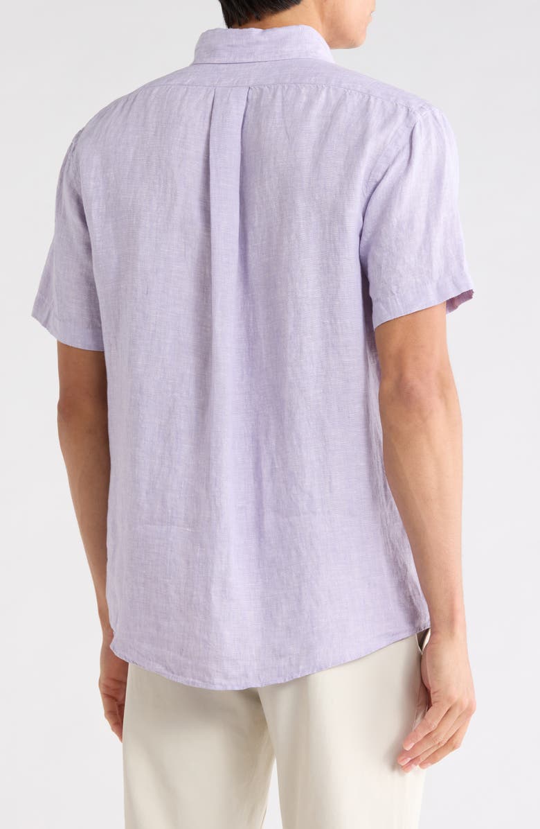 Brooks Brothers Short Sleeve Linen Shirt, Alternate, color, Lavender