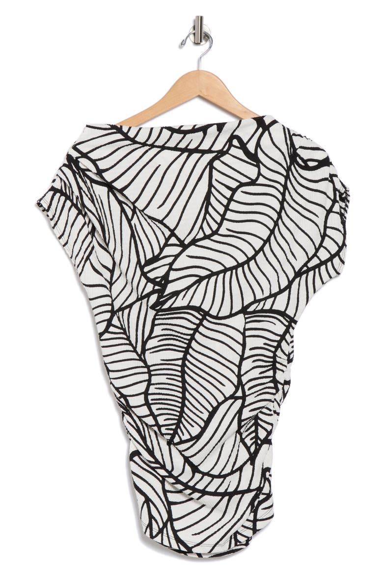 Cowl Neck Cap Sleeve Top, Alternate, color, WHITE AND BLACK