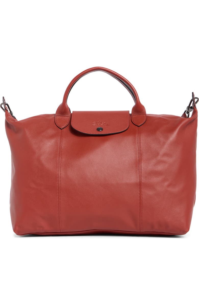 Longchamp Le Pliage Leather Tote Bag, Main, color, Sienna