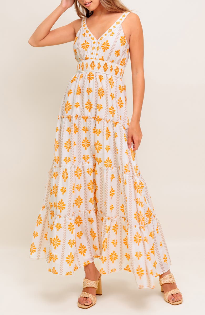 FLYING TOMATO Floral V-Neck Maxi Dress, Alternate, color, Ivory Yellow