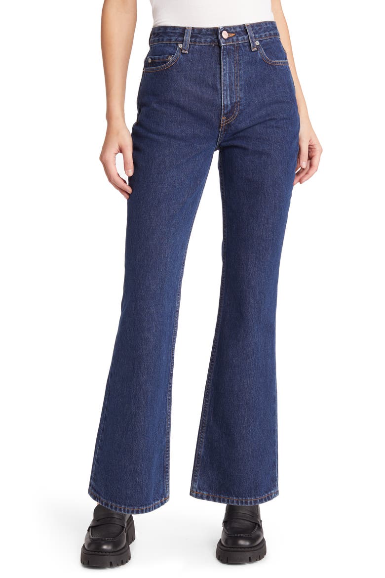 Betzy Organic Cotton Flare Jeans, Main, color, DARK BLUE STONE