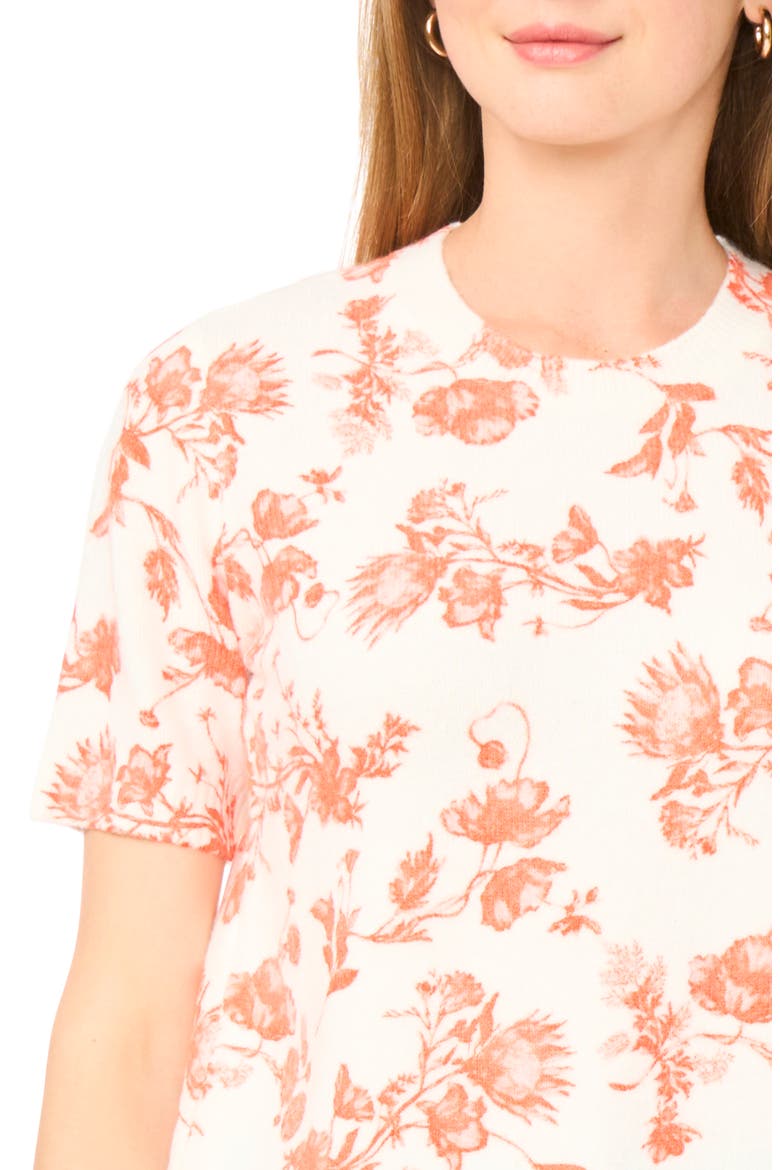 Floral Short Sleeve Sweater, Alternate, color, NEW IVORY