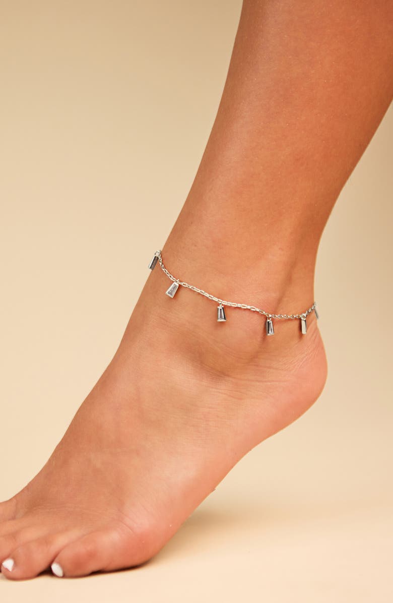Sterling Forever Lillian Cubic Zirconia Anklet, Alternate, color, Silver