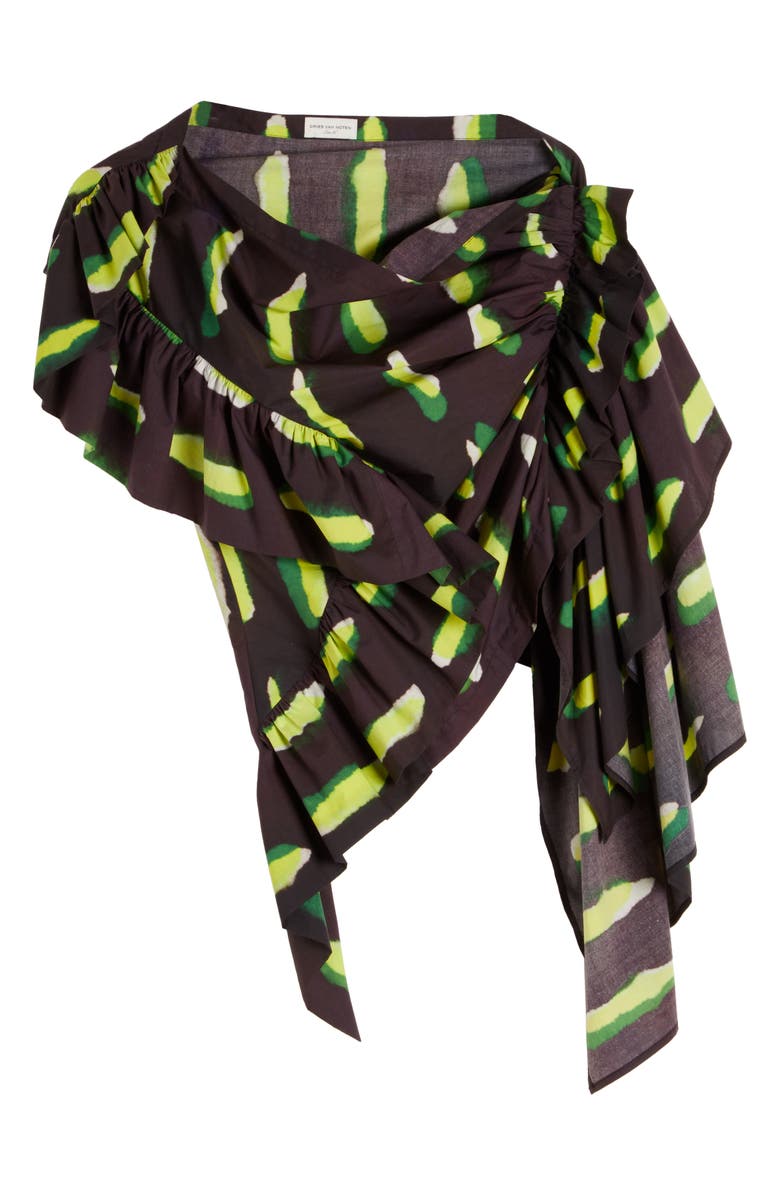 Dries Van Noten Cony Print Ruffle One-Shoulder Top, Alternate, color, 