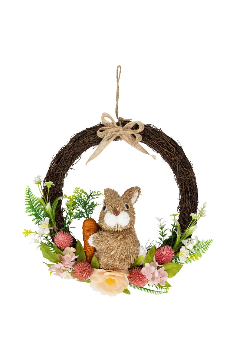 Northlight Floral Grapevine Small Spring Easter Wreath with Sisal Bunny - 12", Main, color, Pink