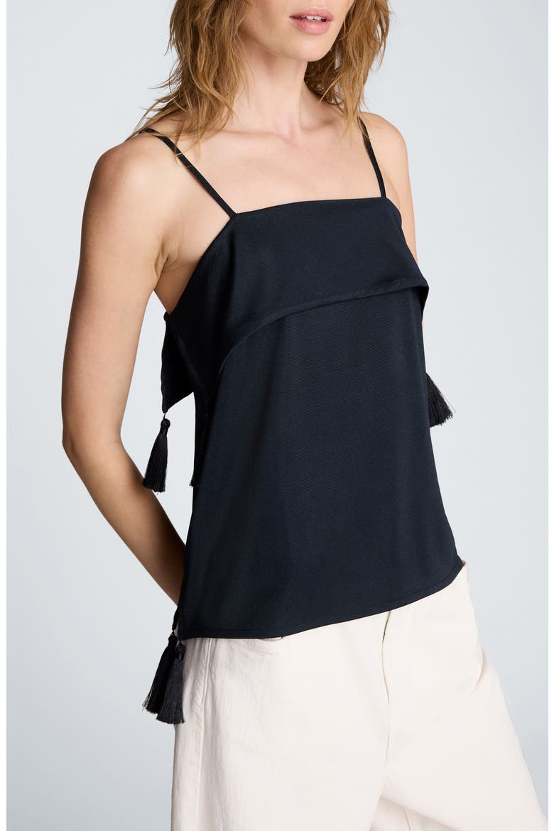 Tassel Trim Foldover Camisole, Main, color, BLACK
