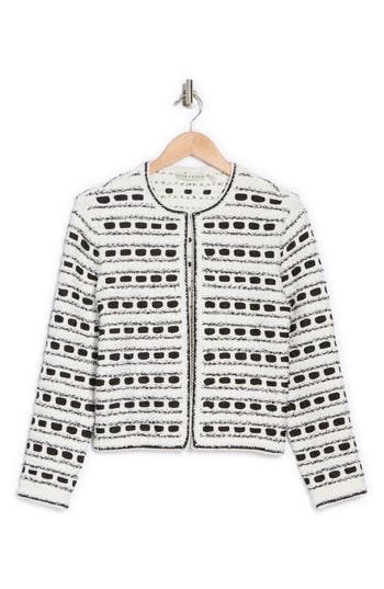 Alice And Olivia Marjorie Tweed Jacket In Soft White/black