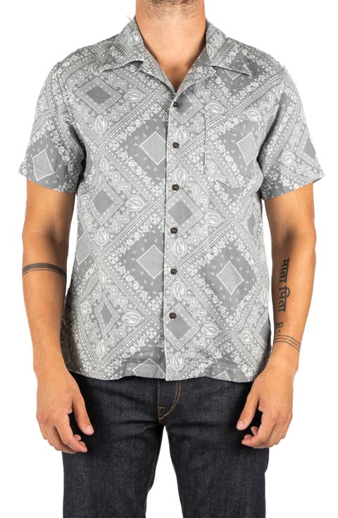 The Wrench Waffle Bandana Print Short Sleeve Button-Up Camp Shirt
