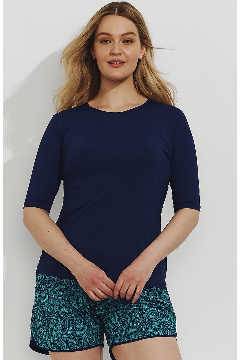 SunShade UPF 50 Elbow Sleeve Rash Guard Swim Tee, Main, color, Deep Sea Navy