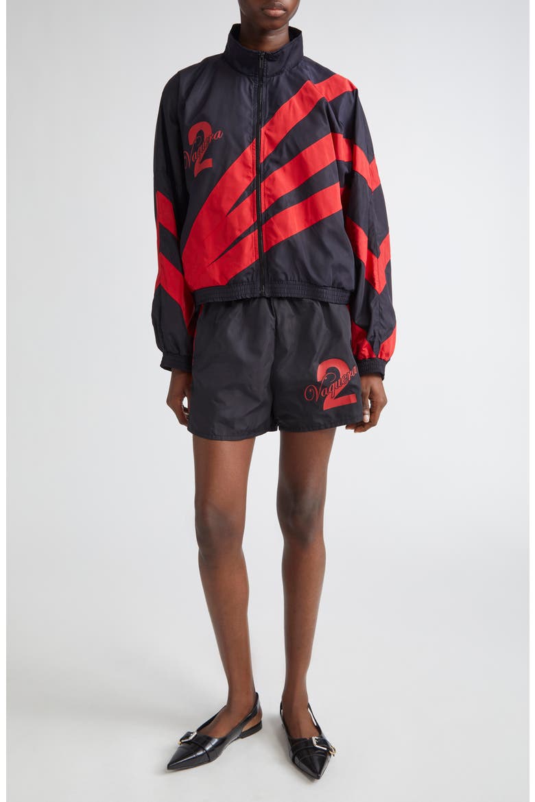 Woven Satin Windbreaker, Alternate, color, BLACK RED