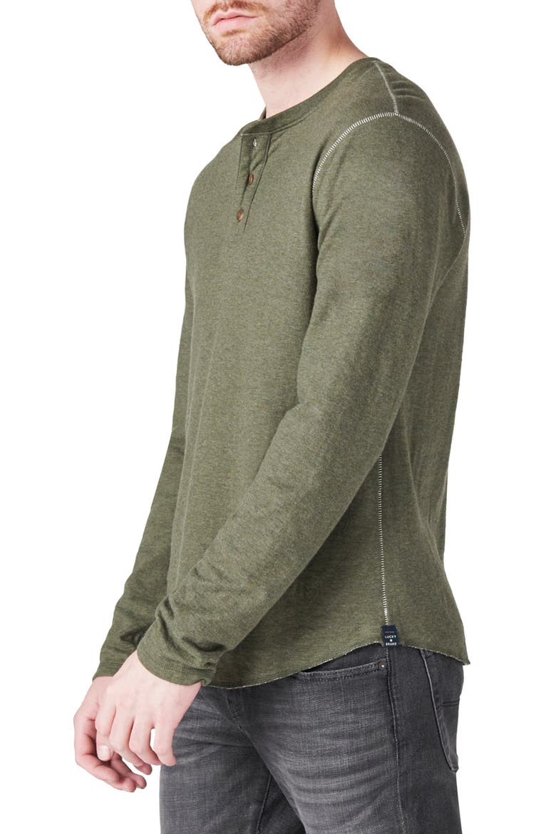 Duofold Cotton Henley, Alternate, color, OLIVE