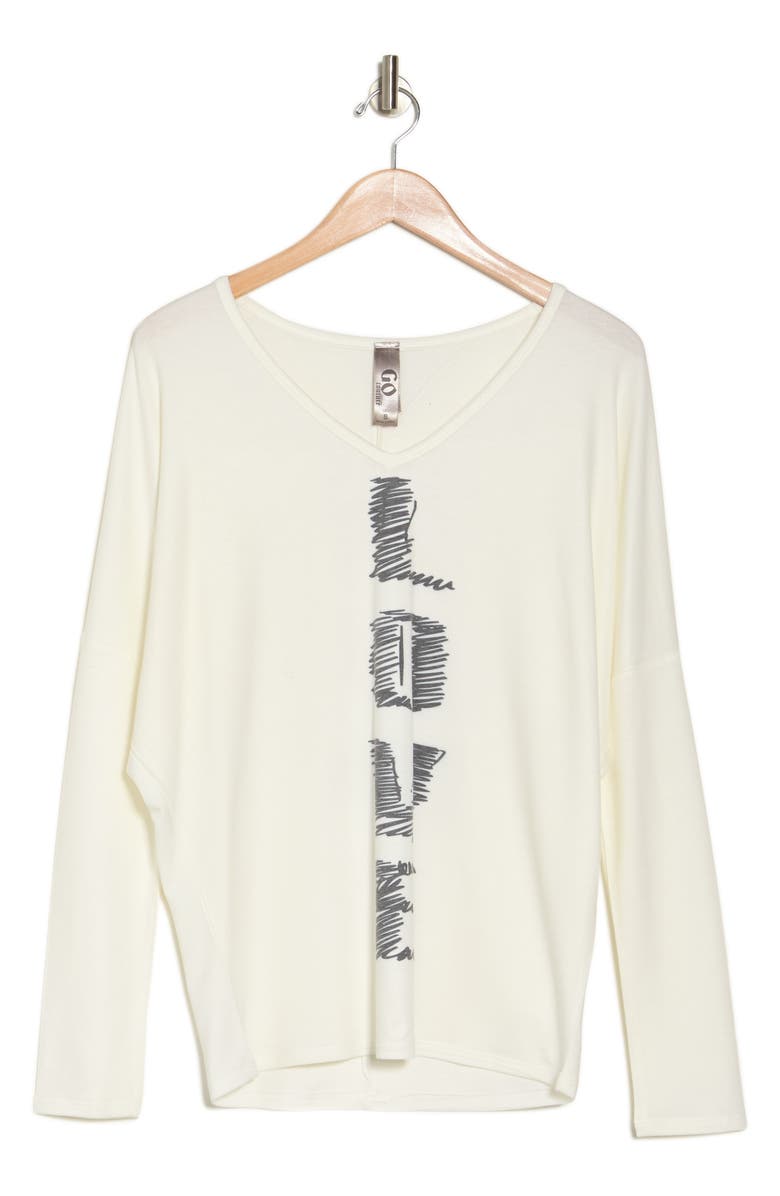 GO COUTURE Spring V-Neck Long Sleeve Pullover, Main, color, Black Print 1