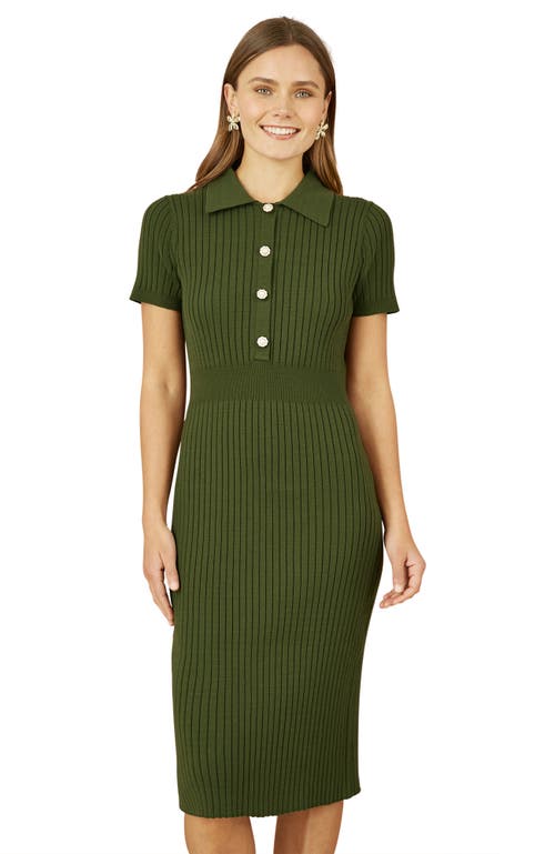 Yumi Fitted Rib Knitted Midi Dress In Green