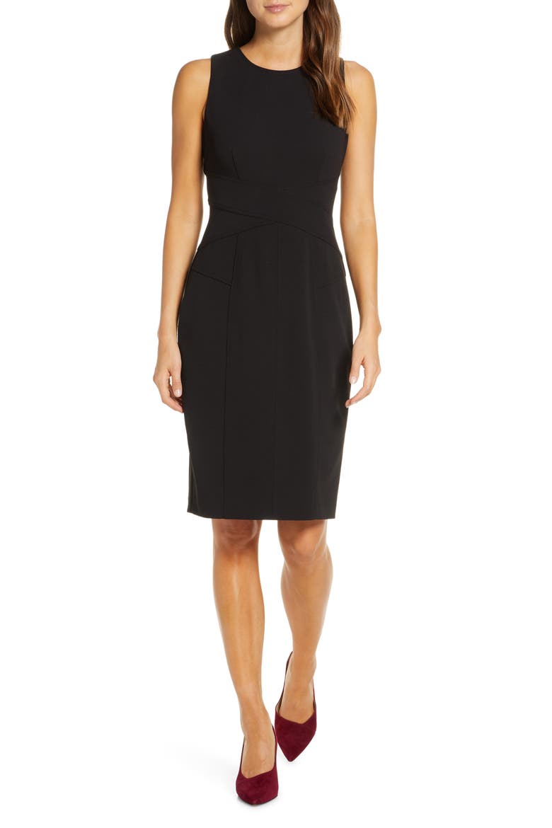 Sleeveless Crepe Sheath Dress, Main, color, BLACK