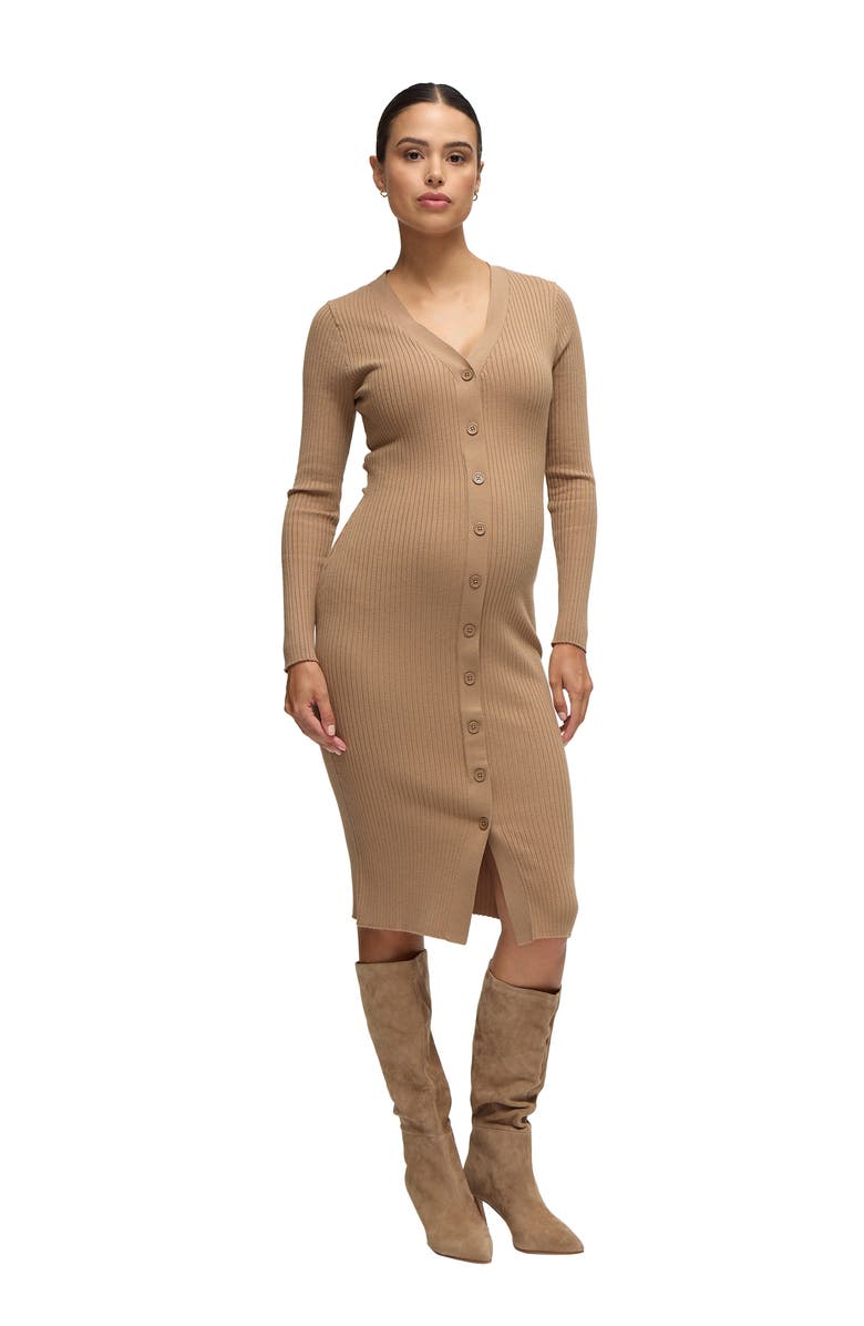 Ingrid & Isabel Maternity Button Front Sweater Dress, Main, color, Taupe