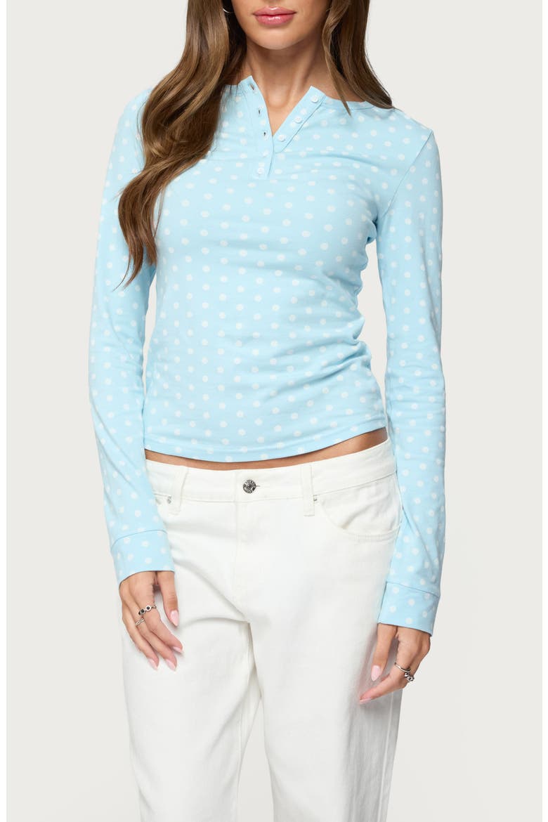 Keana Dot Crop Henley Top, Main, color, LIGHT-BLUE