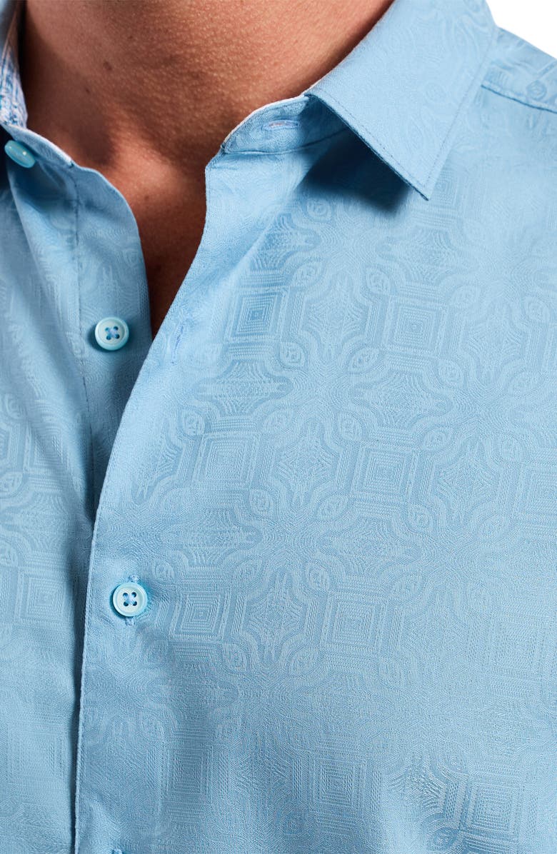 Robert Graham Odyssey Short Sleeve Woven Button-Up Shirt, Alternate, color, Glacier