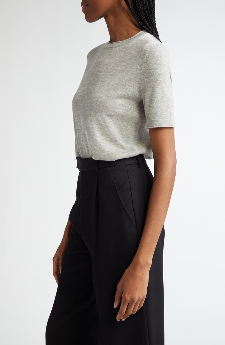 Lafayette 148 New York Short Sleeve Cashmere Crewneck Sweater, Alternate, color, Grey Heather