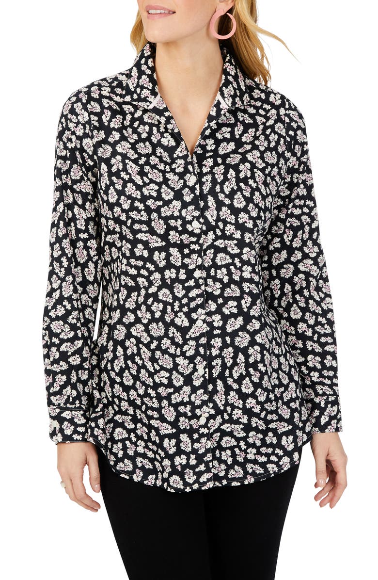 Foxcroft Lucca Floral Cotton Blouse, Main, color, Black