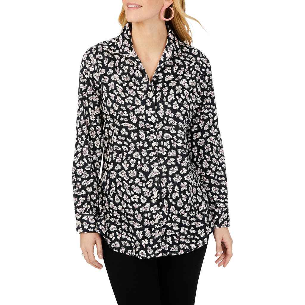 Foxcroft Lucca Floral Cotton Blouse In Black
