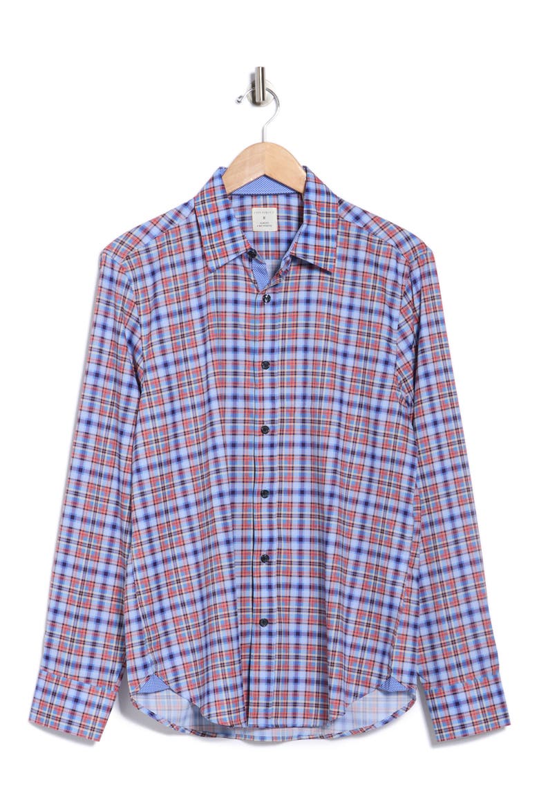 Slim Fit Plaid 4-Way Stretch Button-Up Shirt, Alternate, color, ORANGE/ BLUE