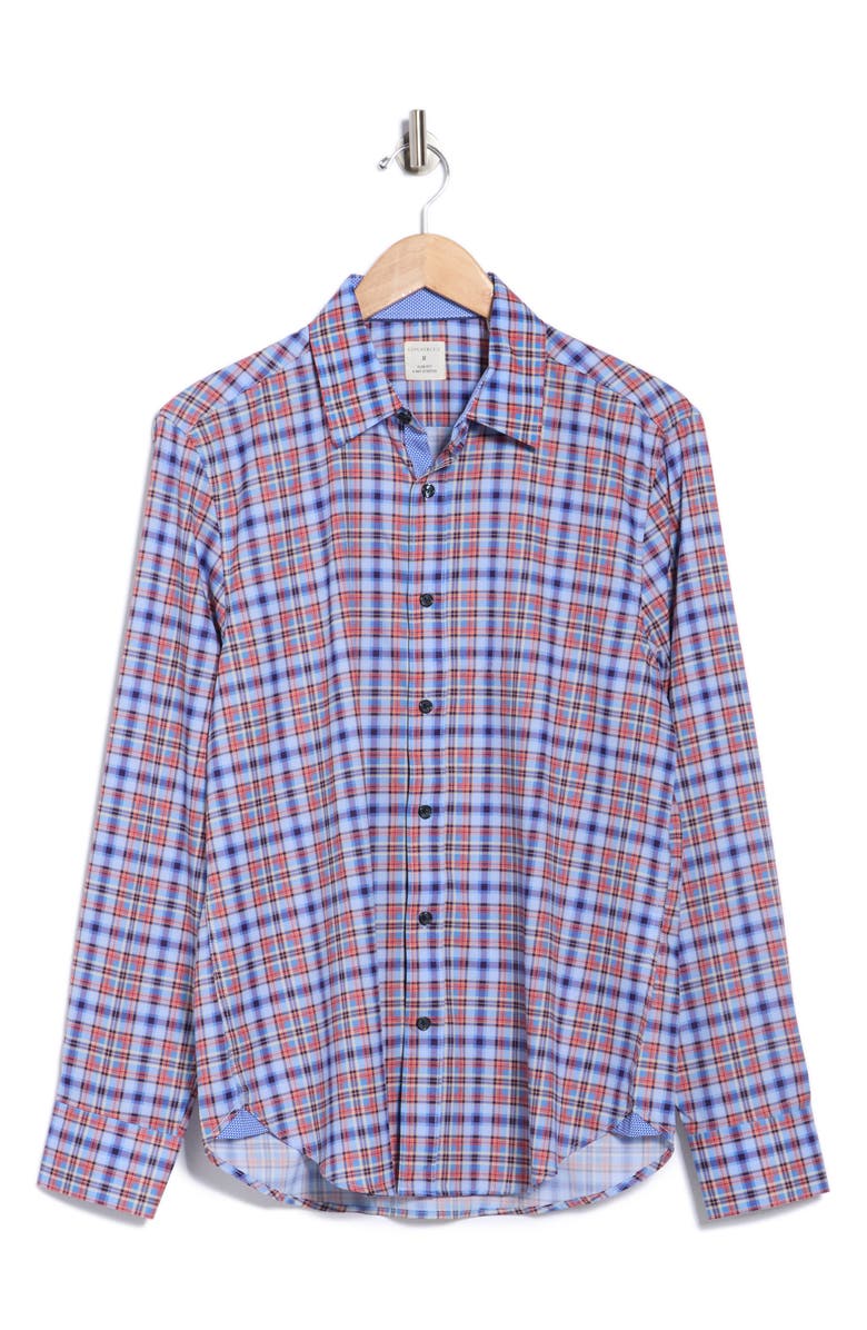 CONSTRUCT Slim Fit Plaid 4-Way Stretch Button-Up Shirt, Alternate, color, Orange/ Blue