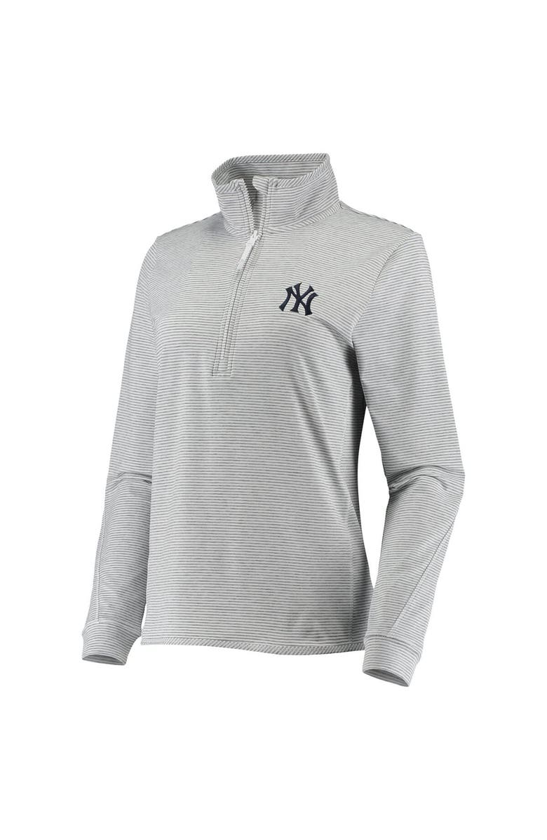 vineyard vines Women's Vineyard Vines Heather Gray New York Yankees Stripe Sankaty Half-Zip Pullover Top, Alternate, color,