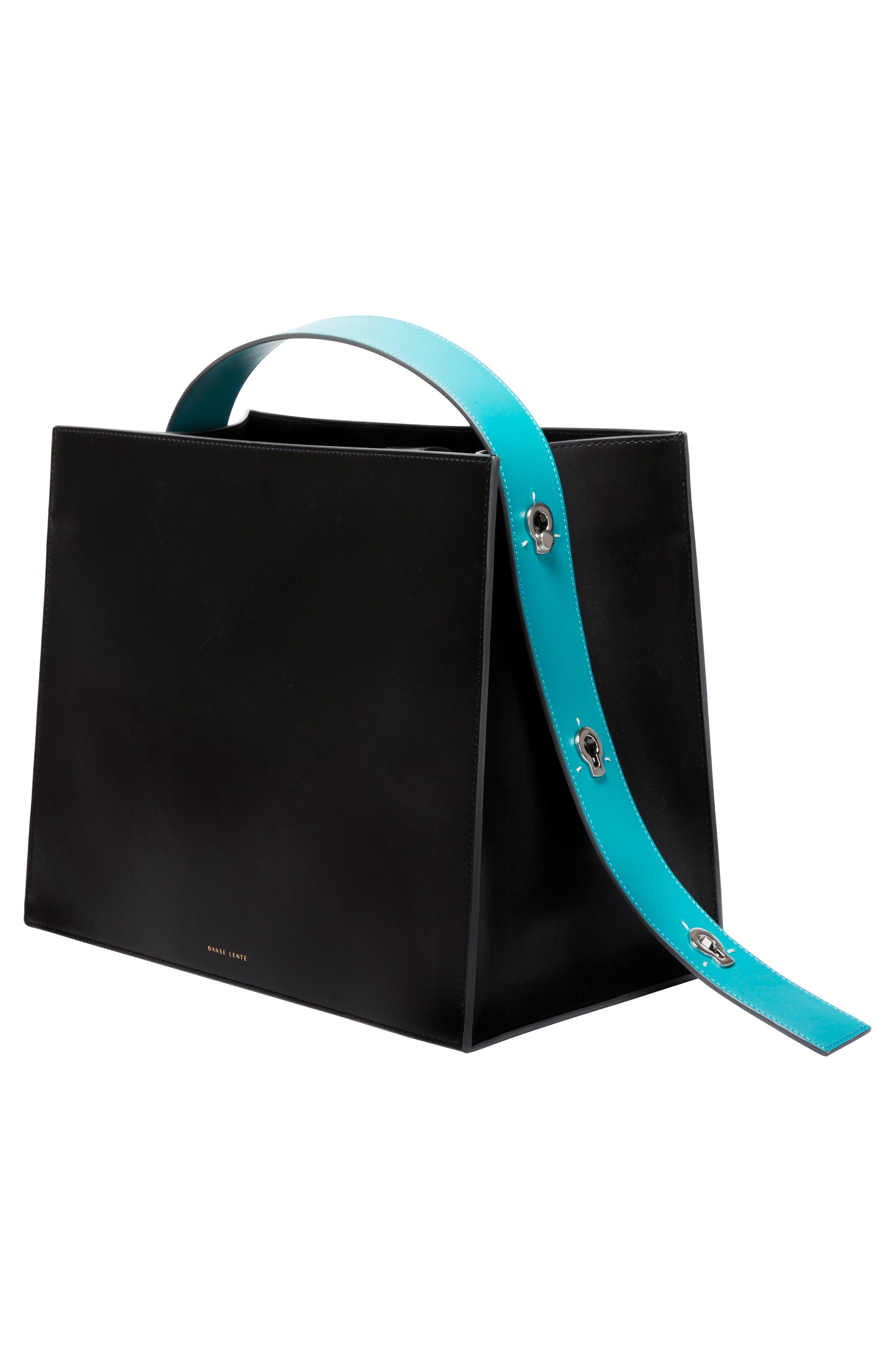 Young Leather Tote Bag, Alternate, color, BLACK/ TURQUOISE