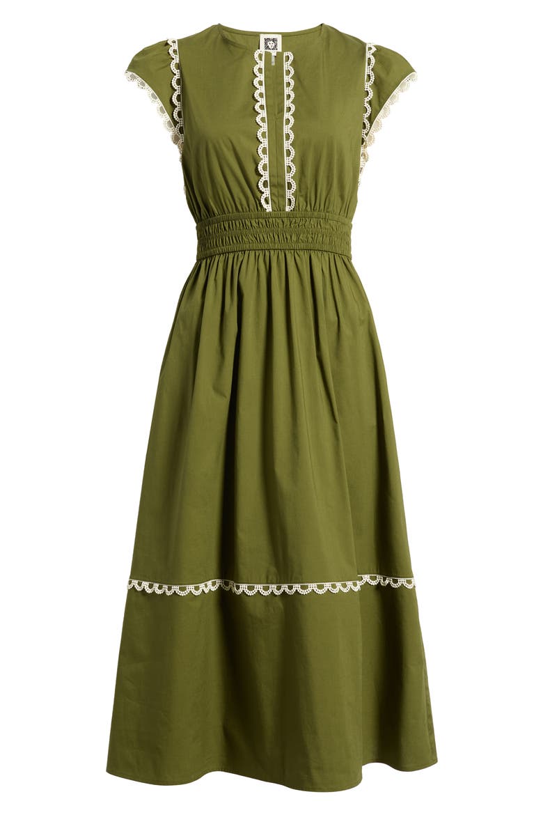 Scallop Cap Sleeve Midi Dress, Alternate, color, IVY / WHITE DOVE