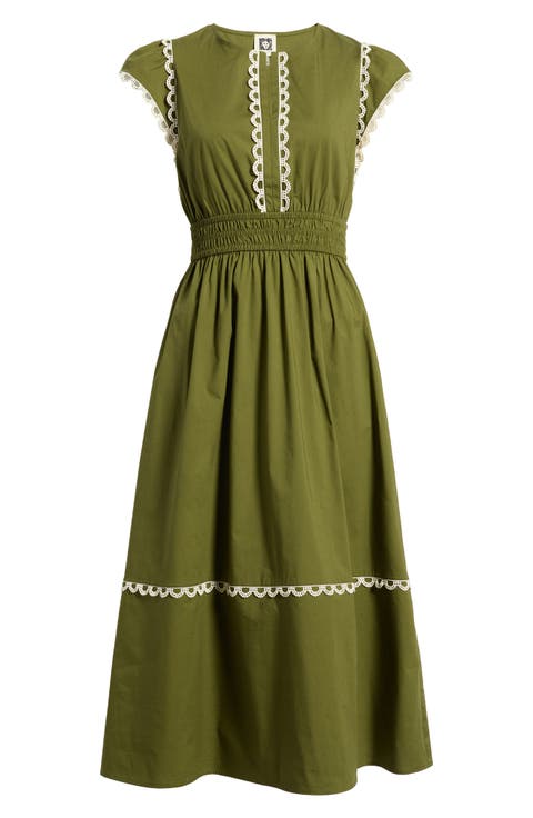 Scallop Cap Sleeve Midi Dress
